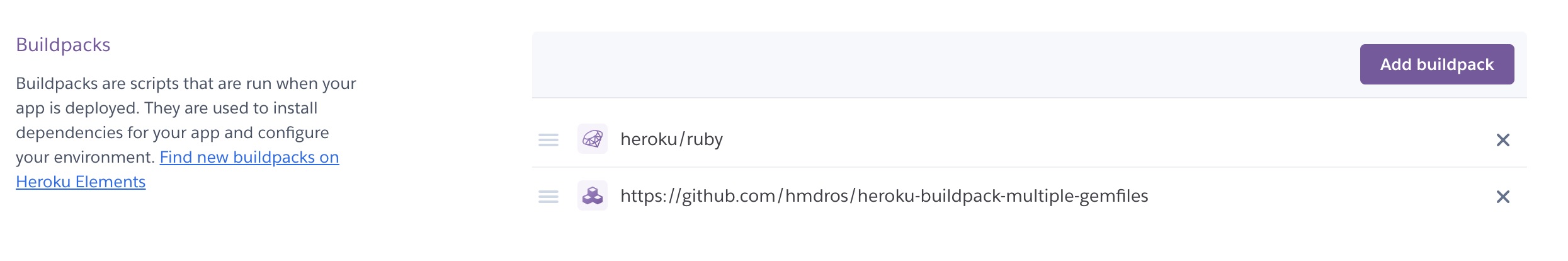 Heroku buildpack list